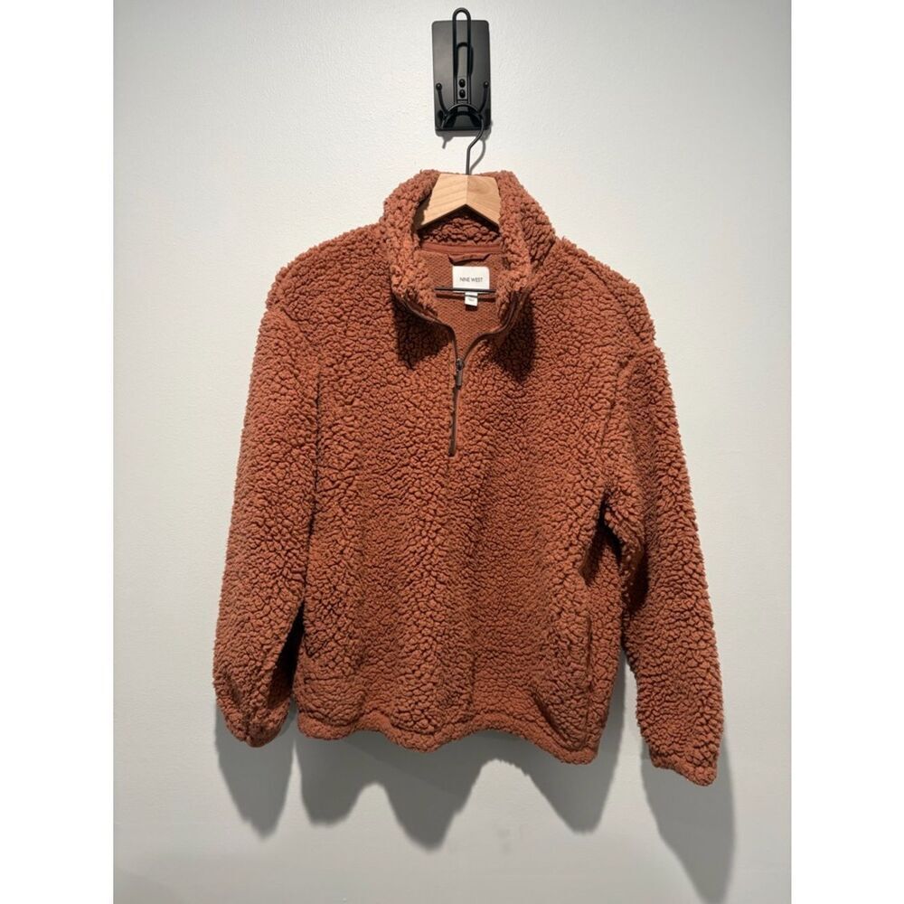 Nine West Rust-Colored Sherpa Quarter Zip Pullover M